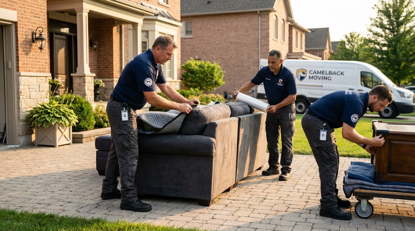 Large estate moving crew wrapping furniture in Morton, IL