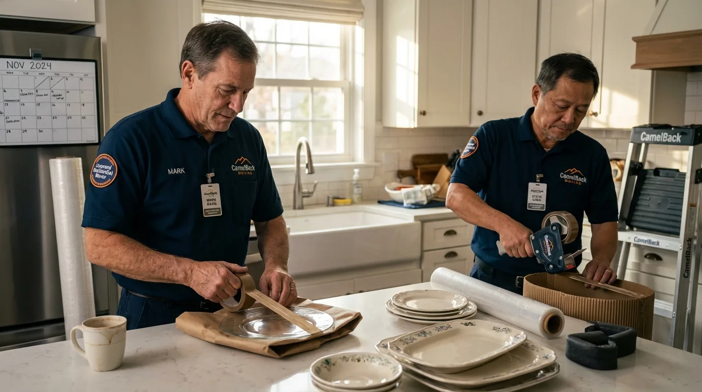 Professional crew packing kitchen dishware in Morton, IL